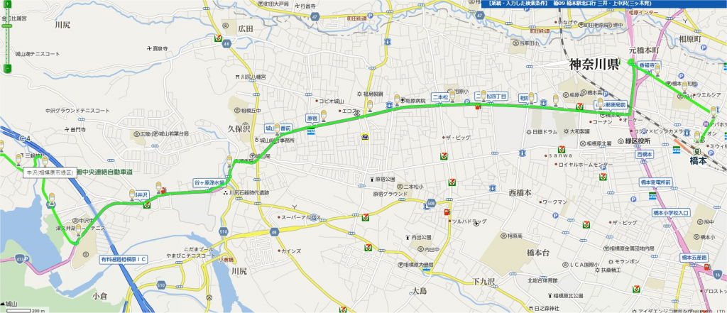 現地より橋本駅までのバスマップ