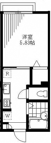 洋室5.83帖　キッチン　バス　トイレ