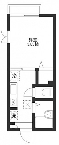 洋室5.83帖　キッチン　バス　トイレ