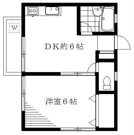 1DK　洋室6帖　DK6帖　バストイレ別
