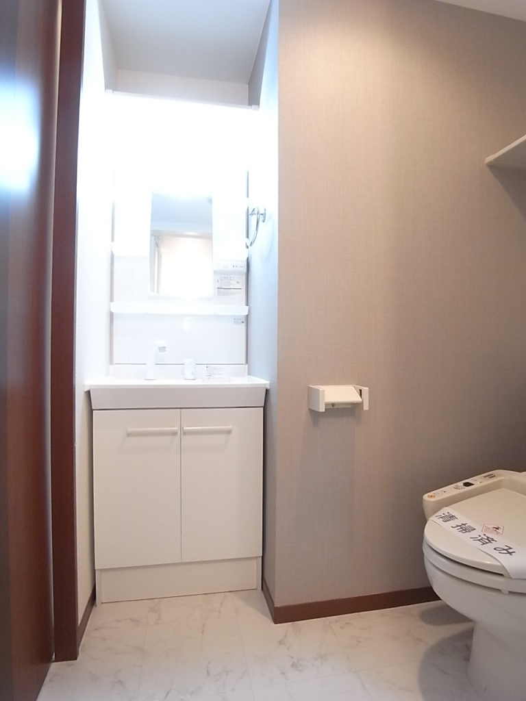 洗面脱衣所。洗面台とトイレが同一スペースです！