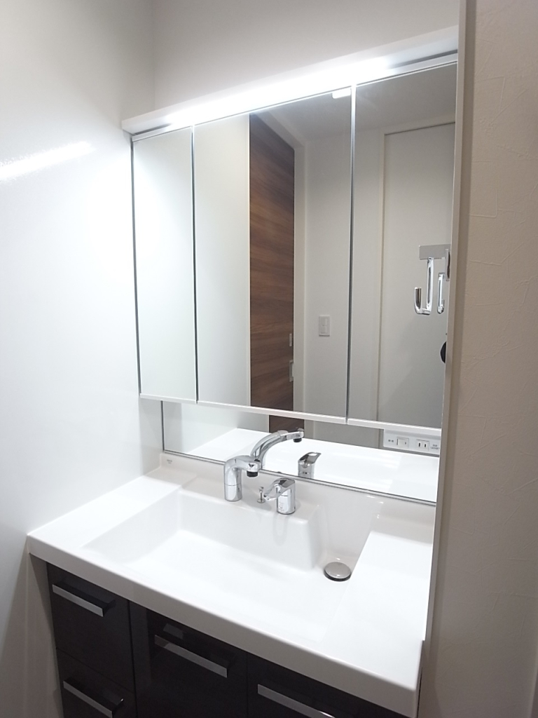 3面鏡シャワー付き洗面所