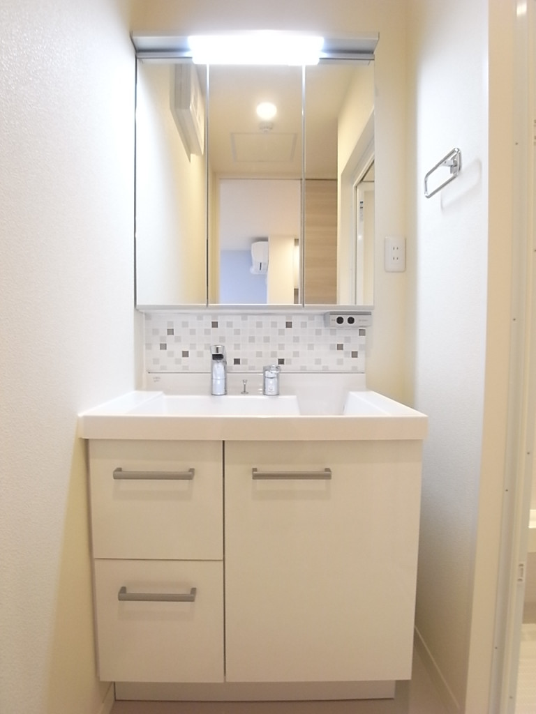 三面鏡付きのシャワー付き独立洗面台！