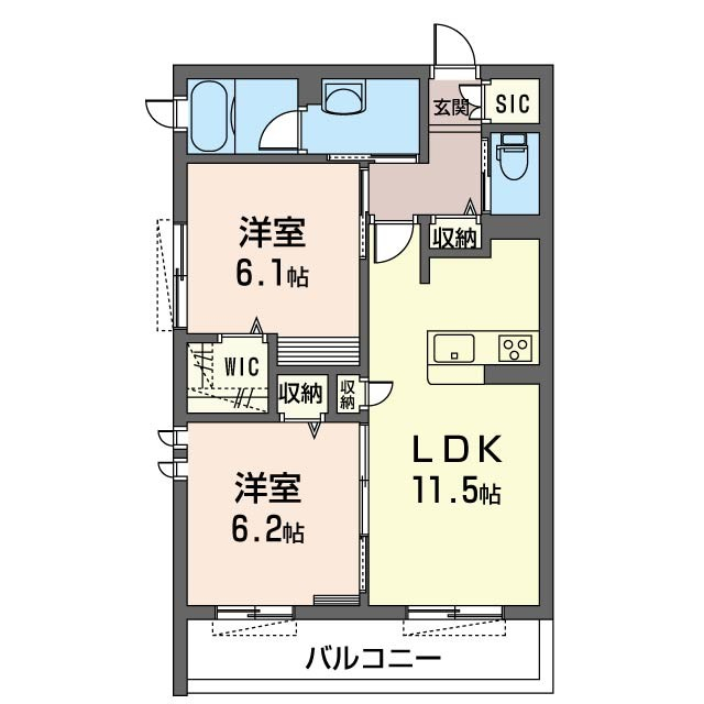 収納力◎振り分けタイプの2LDK