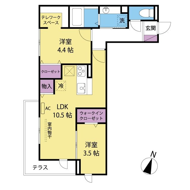 広めのテラスが特徴的な2LDKタイプ