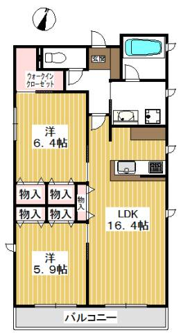 振分タイプで充実設備の2LDKタイプ