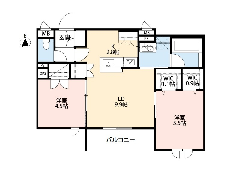 全室南向き。ゆったり使いやすい間取り