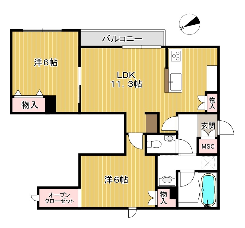洋室がしっかり分かれたタイプ。冬に嬉しい床暖房