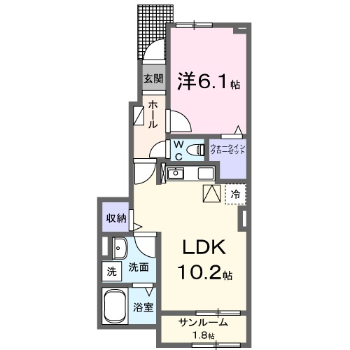 サンルームの付いた1LDKタイプの新築