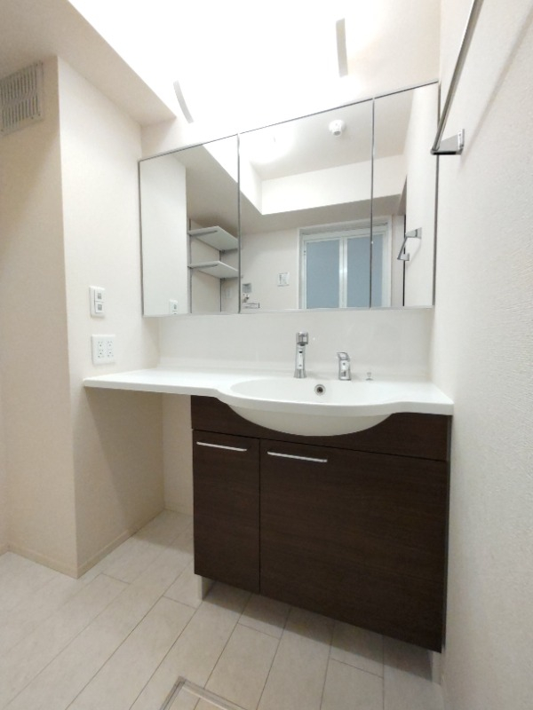 大きく広い洗面台は使い勝手がよさそうです