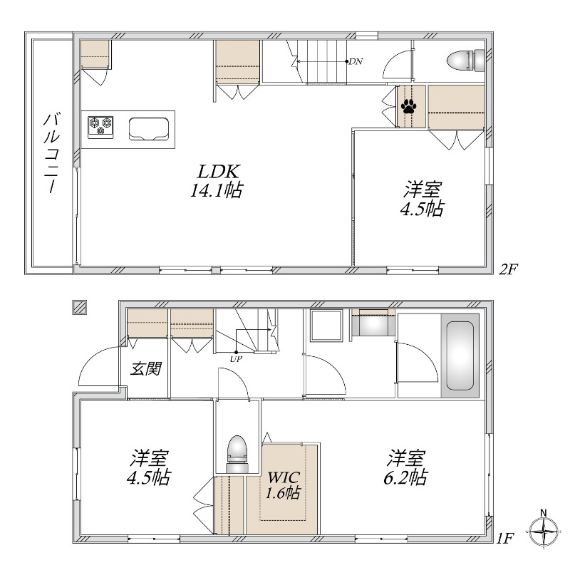 上下階で生活空間を分けられる人気高い間取り