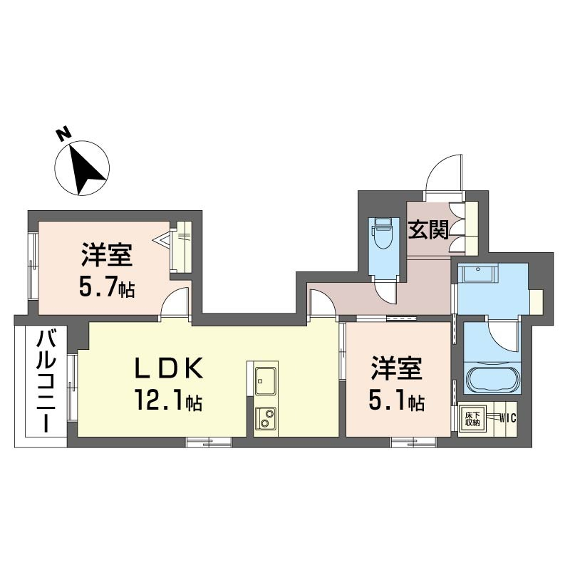 使いやすい2LDKの間取りです