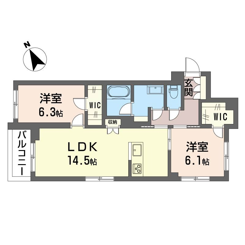 使いやすい2LDKの間取りです