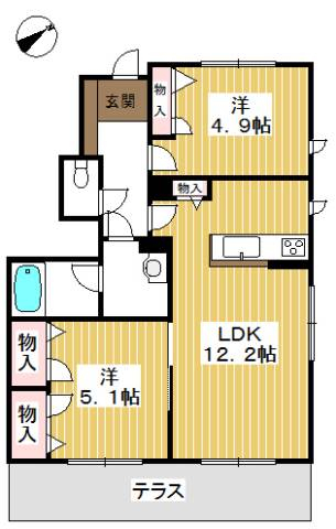二面採光の角部屋で日当たり良好。