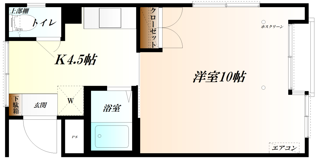 ◆開放的な広さの１Ｋタイプ◆バス・トイレ別◆