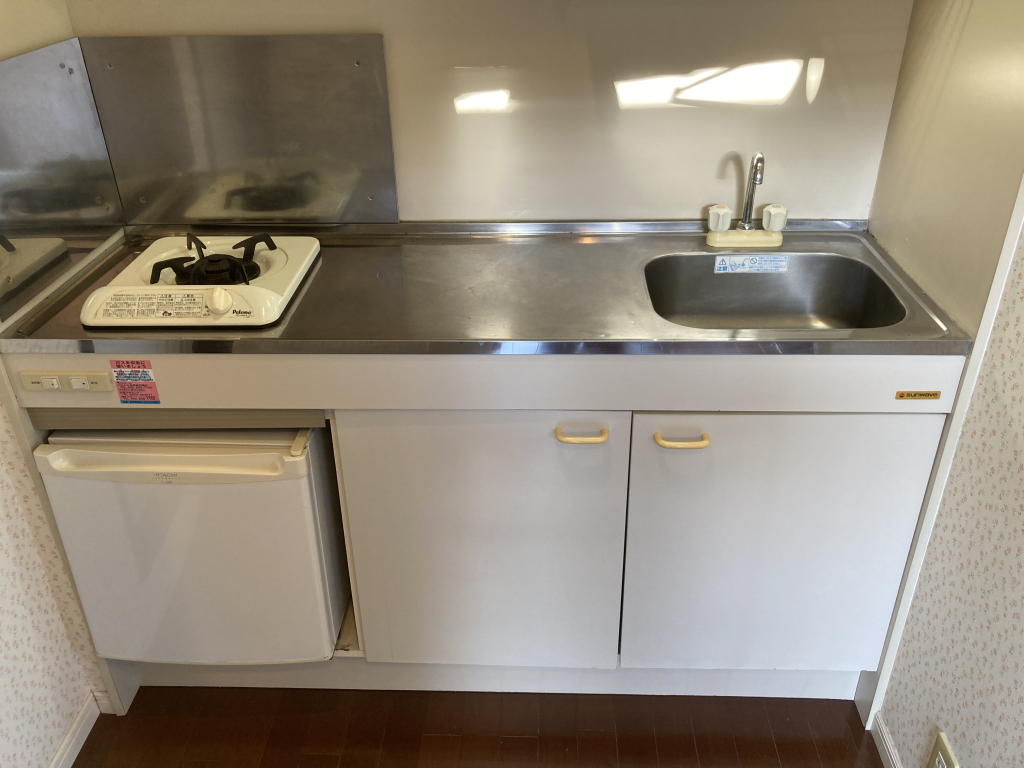 使い易い1口ガスコンロ付キッチン台　ミニ冷蔵庫付！