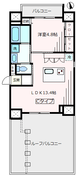 広々としたルーフバルコニー付き