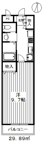 ひろい1Kです。女性も安心の設備充実物件。