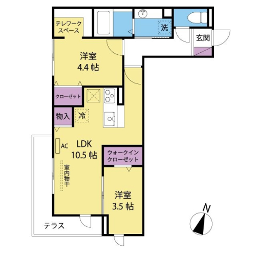 広めのテラスが特徴的な2LDKタイプ