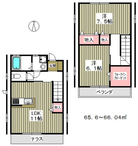 南向きメゾネットの2LDKタイプ