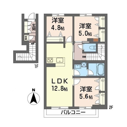 南向きで各部屋に収納のある3LDKタイプ