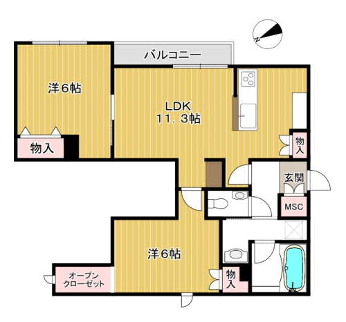 洋室がしっかり分かれたタイプ。冬に嬉しい床暖房