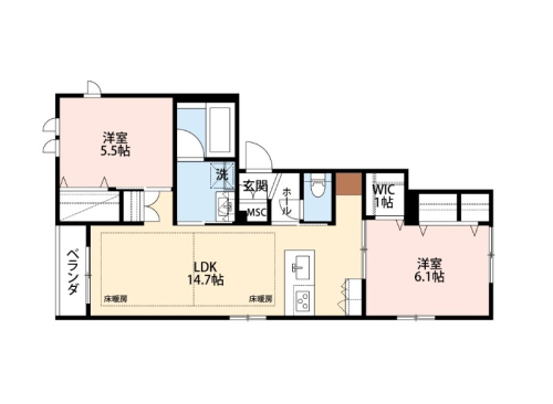 リビングには床暖房付き。