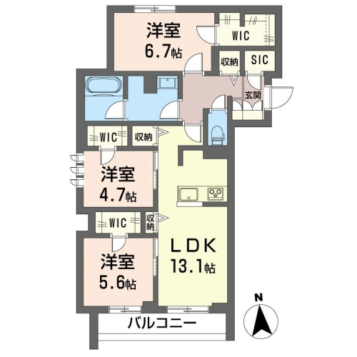 収納豊富な3LDKの間取りです