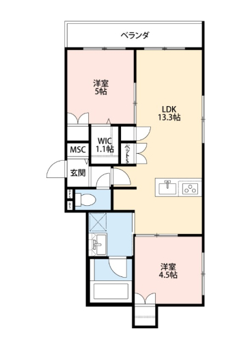 【ペット共生型】住環境整った角部屋の2LDKタイプ