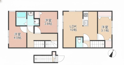2階に洋室・3階にLDKのあるメゾネットタイプ