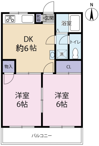 振分けタイプの南向き。