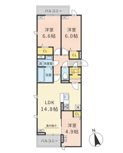 南北二面バルコニーで通風◎