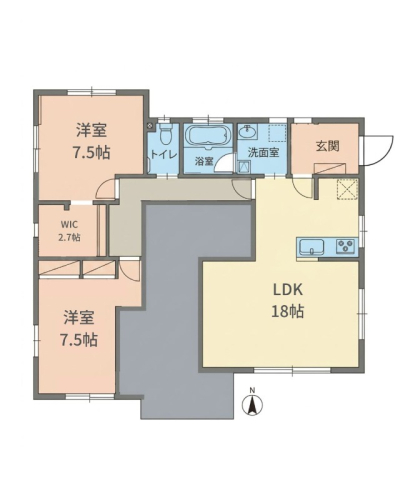 LDKは18帖の広々空間