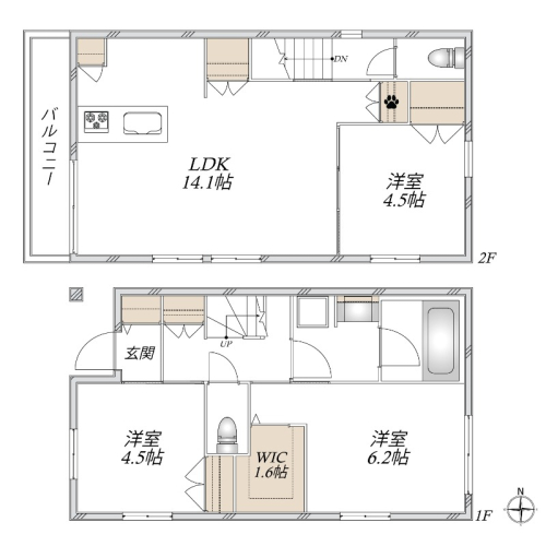 上下階で生活空間を分けられる人気高い間取り