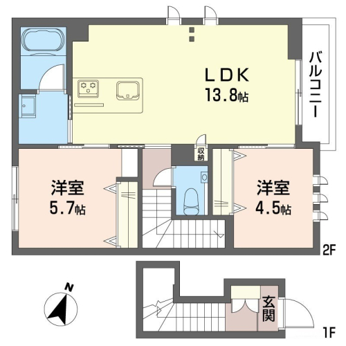 人気の2LDKのお部屋です。とても使い勝手が良さそうです