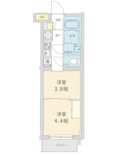 【新築】住環境を分けられる2Kタイプ※バルコニー仕様現況優先