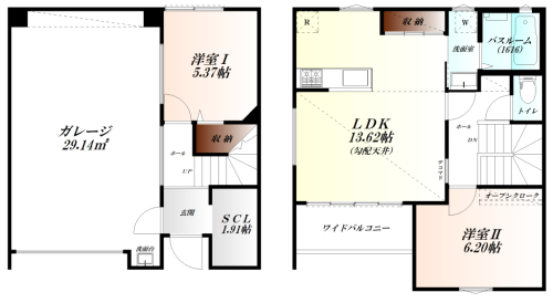 ガレージと住居スペースが融合したメゾネットタイプ
