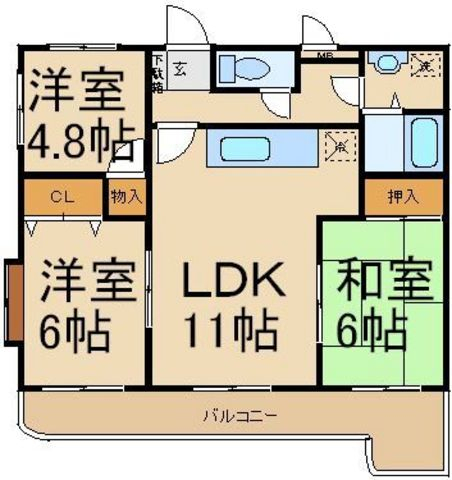 間取り！LDK11帖 和6帖 洋4.8帖 洋6帖！